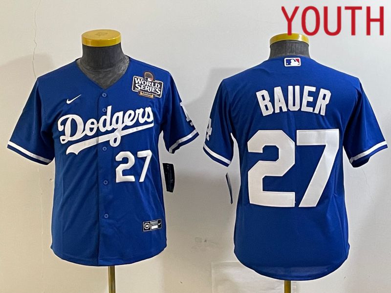 Youth Los Angeles Dodgers 27 Bauer Blue Game 2024 Nike MLB Jersey style 5